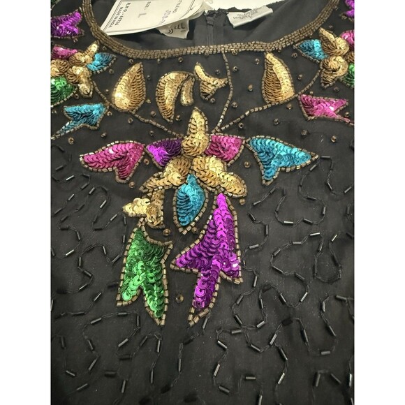 VTG Sequin Silk Dress Set Womens L Floral Blazer Cruise Holiday Formal Y2K NWT - Picture 4 of 16